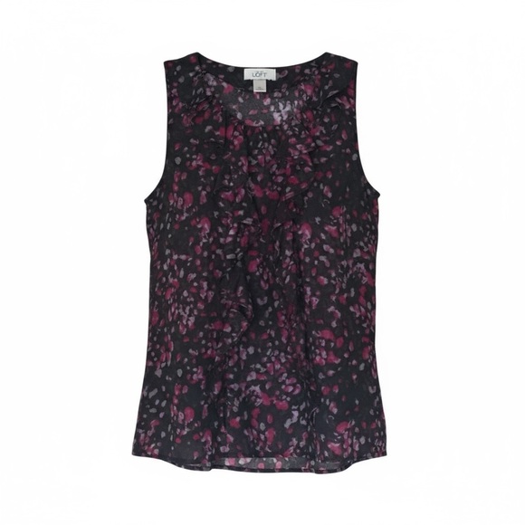 LOFT Tops - LOFT Black Pink Floral Sleeveless Blouse XS NWOT Fitted Tank Top